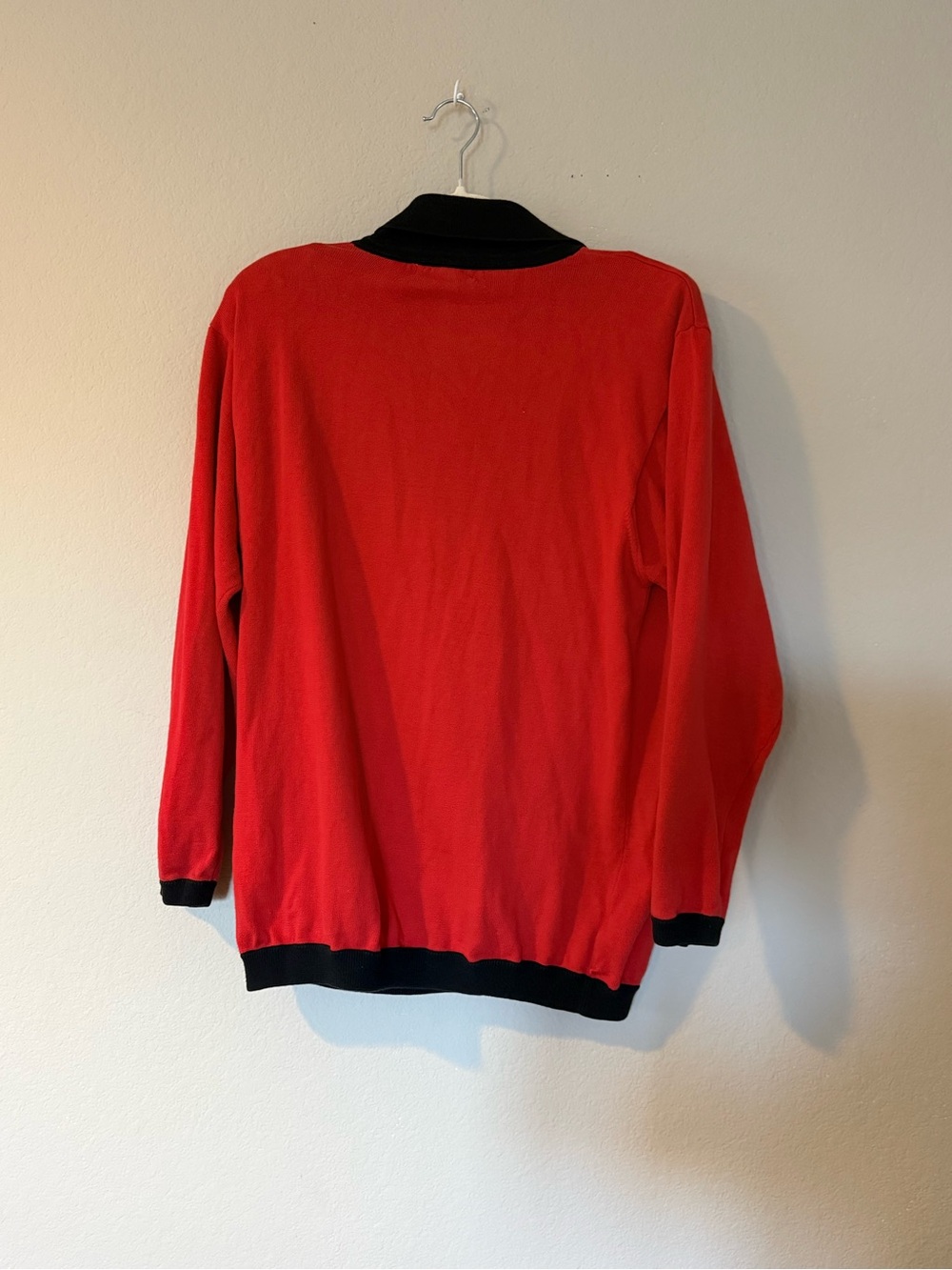 Vintage 90s Red Black Blouse Gold Button Preppy Old Money 100% Cotton Petite L - Picture 4 of 5